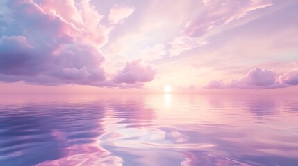 Obraz premium 2408 8.A tranquil dusk sky with pastel pink and purple hues blending harmoniously as the sun dips below the horizon. The evening clouds reflect the soft sunlight, creating a serene and peaceful