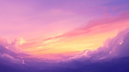Obraz premium 2408 9.A dreamy pastel sunset, with a glowing pink and purple sky as the final rays of sunlight fade. Soft clouds float across the sky, catching the last warm light, creating a smooth transition of