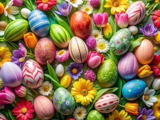 Obraz premium Pastel Watercolor Easter Eggs and Spring Flowers - A Delightful Spring Scene for Easter Celebrations