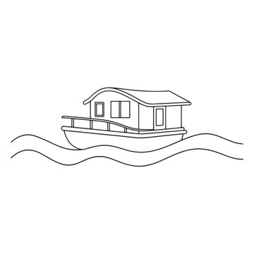 black and white houseboat floating on water clip art preview