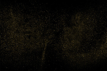 Gold Glitter Texture Isolated on Black Background. Golden stardust. Amber Particles Color. Sparkles Rain. Vector Illustration, Eps 10.