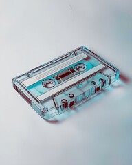 Vintage transparent tape cassette isolated on blue light background 