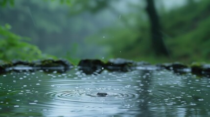 Obraz premium Rain Drops on Water Surface in Serene Environment