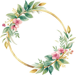 Naklejka premium Watercolor Floral Wreath with Golden Circle