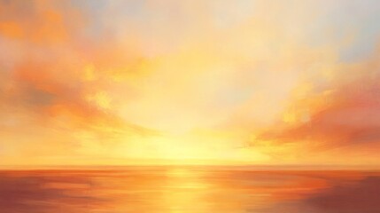 2408 41.A serene sunset sky with warm hues of orange, yellow, and pink, casting soft light over a summer landscape. The sky is filled with wispy clouds, gently illuminated by the setting sun. The