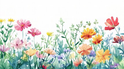 Vibrant Watercolor Flower Field Background