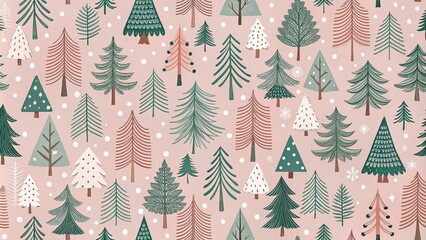 Pink Christmas Tree Seamless Pattern for Festive Fabric Design