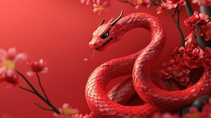 Fototapeta premium Happy Chinese New Year 2025,Year of the snake zodiac sign,Snake illustration and design,Asian elements gold paper cut style,Lunar new year concept,New Year card 2025.