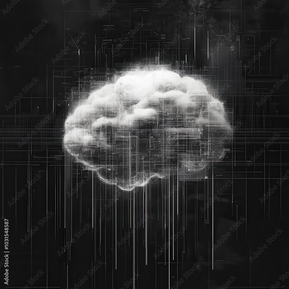 Poster abstract ai brain with code streams visual representation