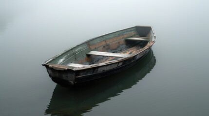 Tranquil Boat on Still Water in Misty Environment