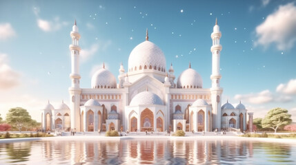 Obraz premium Sheikh Zayed Mosque in Middle East United Arab Emirates with ref Grand Mosque in Abu Dhabi, UAE a white building with domes and a tower