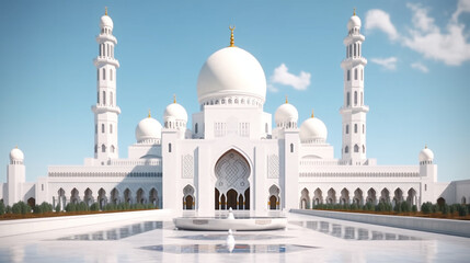 Obraz premium Sheikh Zayed Mosque in Middle East United Arab Emirates with ref Grand Mosque in Abu Dhabi, UAE a white building with domes and a tower