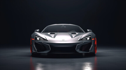 Automotive Photography, Sleek Light Gray Hypercar with Aerodynamic Design on a Dark Background  Computer generated image of a sports car, studio setup, on a dark background.

 