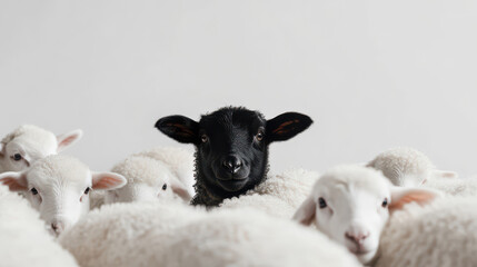 Fototapeta premium black lamb among white lamb