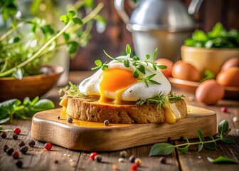 Poached Egg Delight - Double Exposure Art with Culinary Elegance