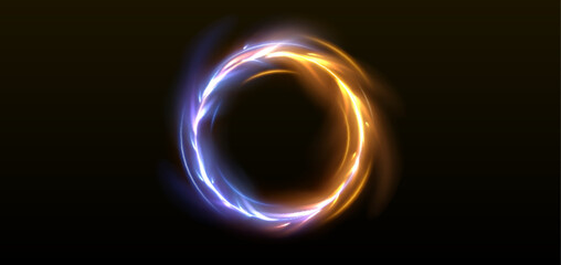 Vs fire effect circle frame. Flame light ring vector. Circular ignite flare vector design. Neon battle banner template. Blue and orange against game template. Bonfire power aura motion illustration