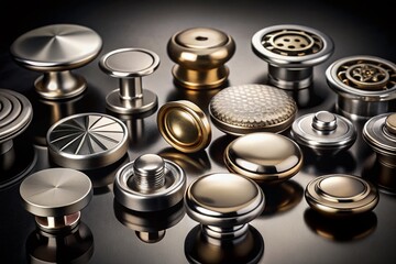 Premium Metallic Button and Knob Elements for Modern Design Projects