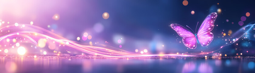 Obraz premium A majestic butterfly dancing through a dreamy landscape of dazzling lights and ethereal colors in a magical realm of fantasy and wonder