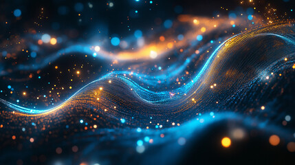 Obraz premium Flowing Waves of Digital Data with Sparkling Light Effects