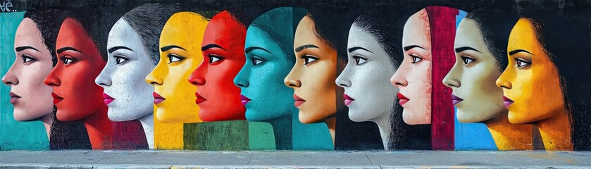 A mural depicting powerful women from different cultures and professions, representing gender equality