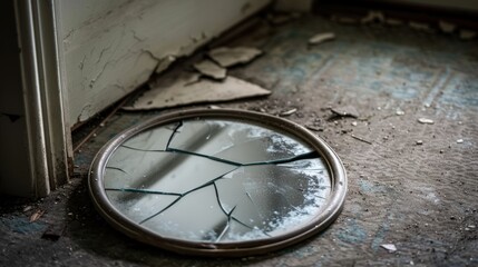 Broken Mirror on the Floor in Abandoned Room