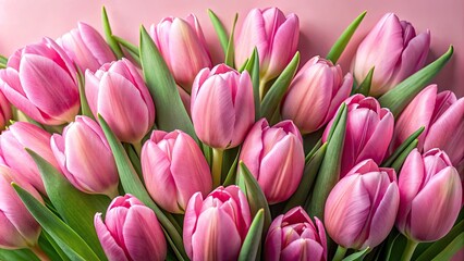 Aerial Photography of Pink Tulips on Pastel Pink Background - Floral Art, Spring Blooms, Nature Aesthetics, Botanical Beauty, Colorful Petals, Minimalist Design, Vibrant Decor