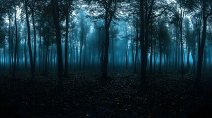 Obraz premium Deep forest and moody trees Mysterious and scary forest. halloween concept