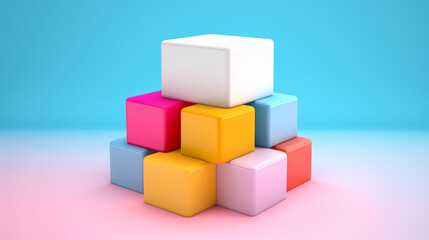 Obraz premium A stack of colorful blocks with a blue background Pyramid of blank colorful cubes on light blue background 