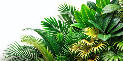 Realistic Palm Leaves Shrubs Corner on Transparent Background for Tropical Decor and Design