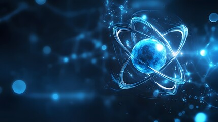 Abstract Blue Atomic Structure with Glowing Orbits