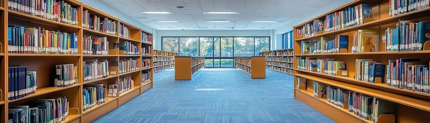 A school library filled with books that represent diverse voices and experiences from around the world