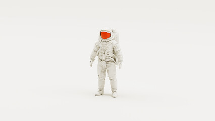White astronaut space suit helmet visor red orange retro science vivid sci fi outer space protection white room white background 3d illustration render © paul