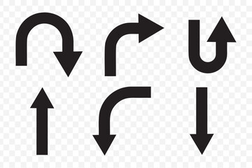 go straight this way one way only u turn left and right black arrow sign vector illustration. EPS 10.