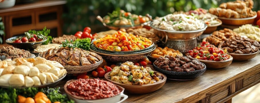 A table filled with foods from different cultures, symbolizing shared experiences through food