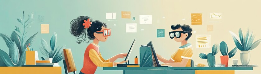 A teacher using adaptive technology to teach a student with a visual impairment