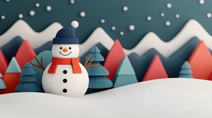 Playful snowman in a colorful winter landscape