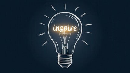 Light bulb with inspire text, glowing energy, dark background.