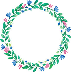 Obraz premium Watercolor Floral Wreath with Pink and Blue Flowers