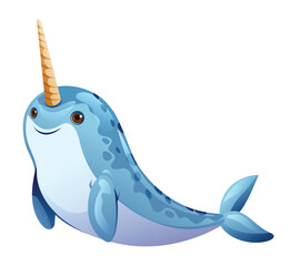 Cute narwhal cartoon vector illustration isolated on white background © YG Studio