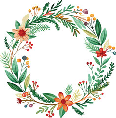 Obraz premium Watercolor Floral Wreath with Green Foliage