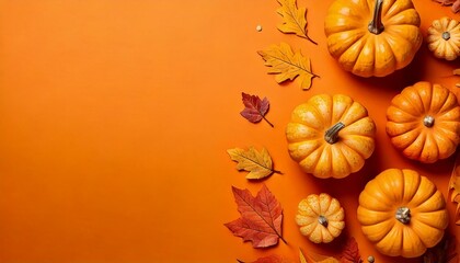 Decorative pumpkins on an orange background