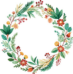 Naklejka premium Watercolor Floral Wreath With Green Leaves