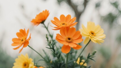 Fototapeta premium Orange And Yellow Flowers Outdoor Flowers.