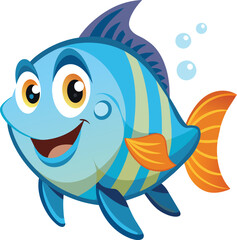 Happy Blue Fish Cartoon Character 