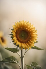Fototapeta premium Sunflower in sharp focus with hazy surroundings.