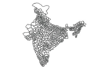 India map outline, linear doodle illustration. isolated on white background for website layouts,background,education, precise,customizable,Travel worldwide,map silhouette backdrop,earth geography.