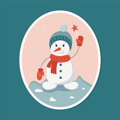 Cute snowman. New Year and Christmas card. Vector illustration.
