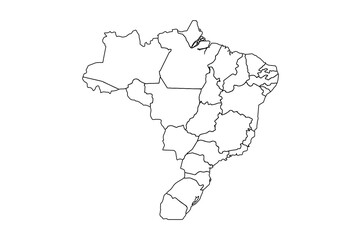 Brazil map outline, linear doodle illustration. isolated on white background for website layouts,background,education, precise,customizable,Travel worldwide,map silhouette backdrop,earth geography.