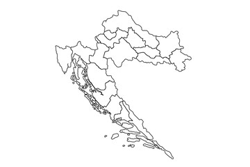Croatia map outline, linear doodle illustration. isolated on white background for website layouts,background,education, precise,customizable,Travel worldwide,map silhouette backdrop,earth geography.