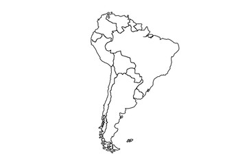 South America map outline, linear doodle illustration. isolated on white background for website layouts,background,education, precise,customizable,Travel worldwide,map silhouette backdrop.